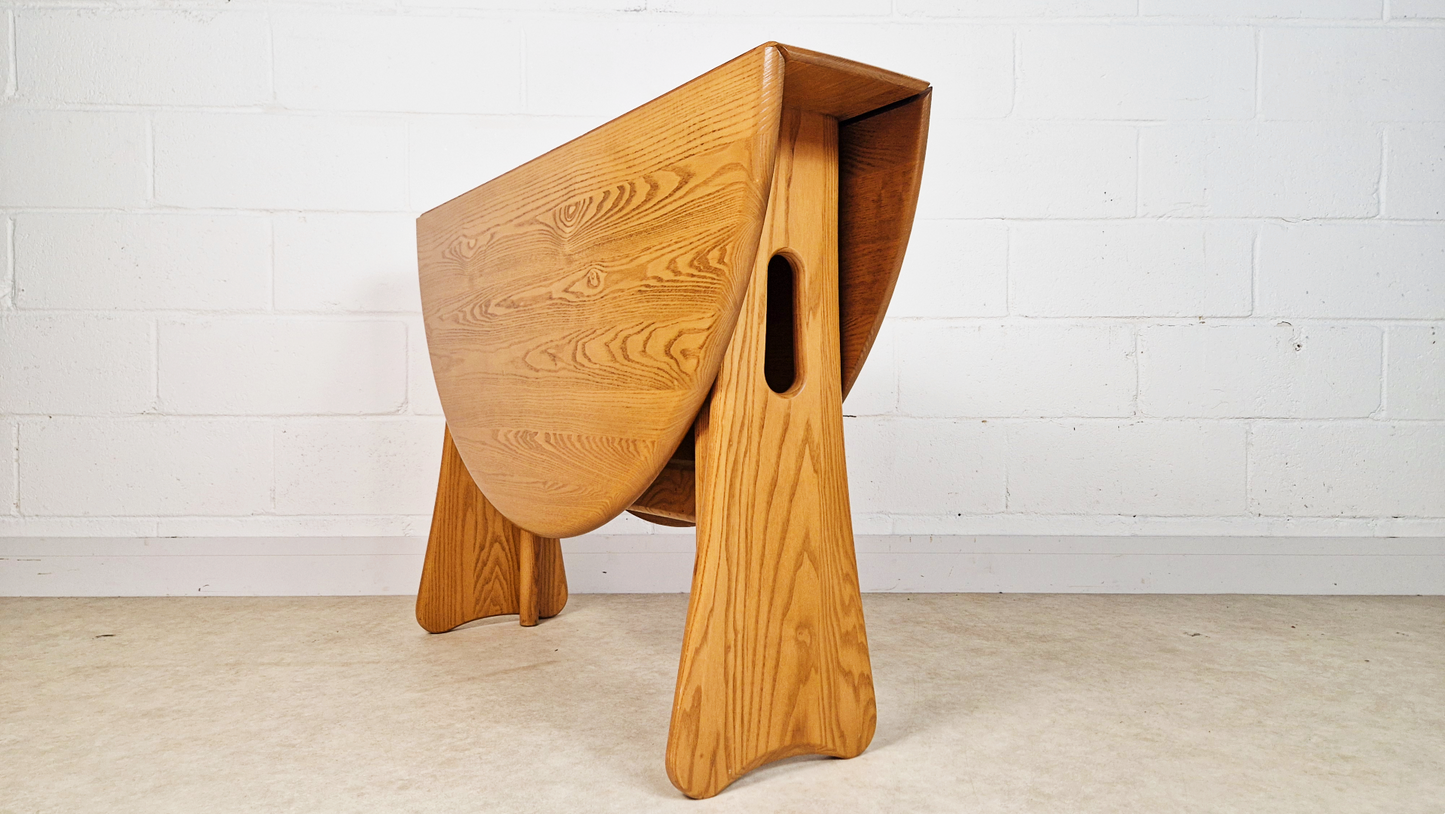 Ercol Vintage Mid Century Solid Elm Drop Leaf Table & Dining Chair Set