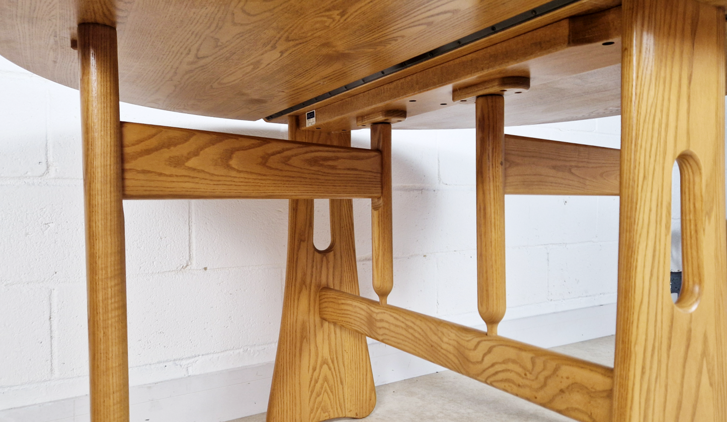 Ercol Vintage Mid Century Solid Elm Drop Leaf Table & Dining Chair Set