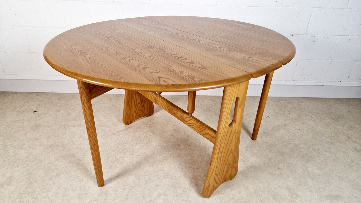 Ercol Vintage Mid Century Solid Elm Drop Leaf Table & Dining Chair Set