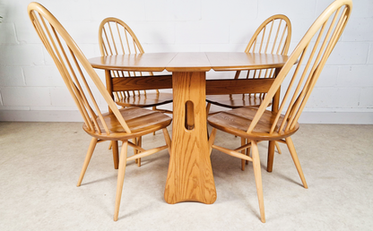 Ercol Vintage Mid Century Solid Elm Drop Leaf Table & Dining Chair Set