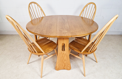 Ercol Vintage Mid Century Solid Elm Drop Leaf Table & Dining Chair Set