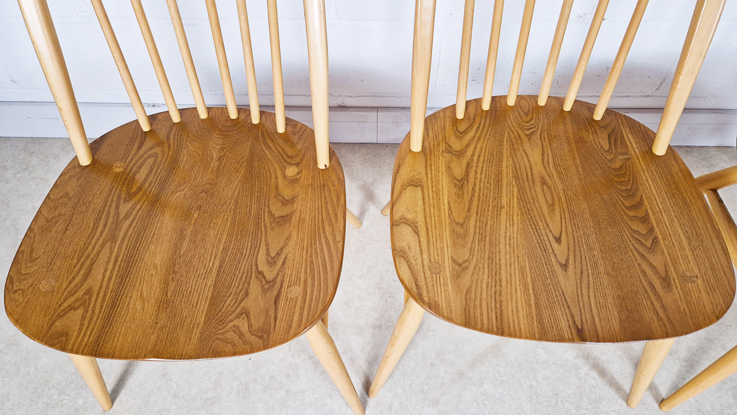 Ercol Vintage Mid Century Solid Elm Drop Leaf Table & Dining Chair Set