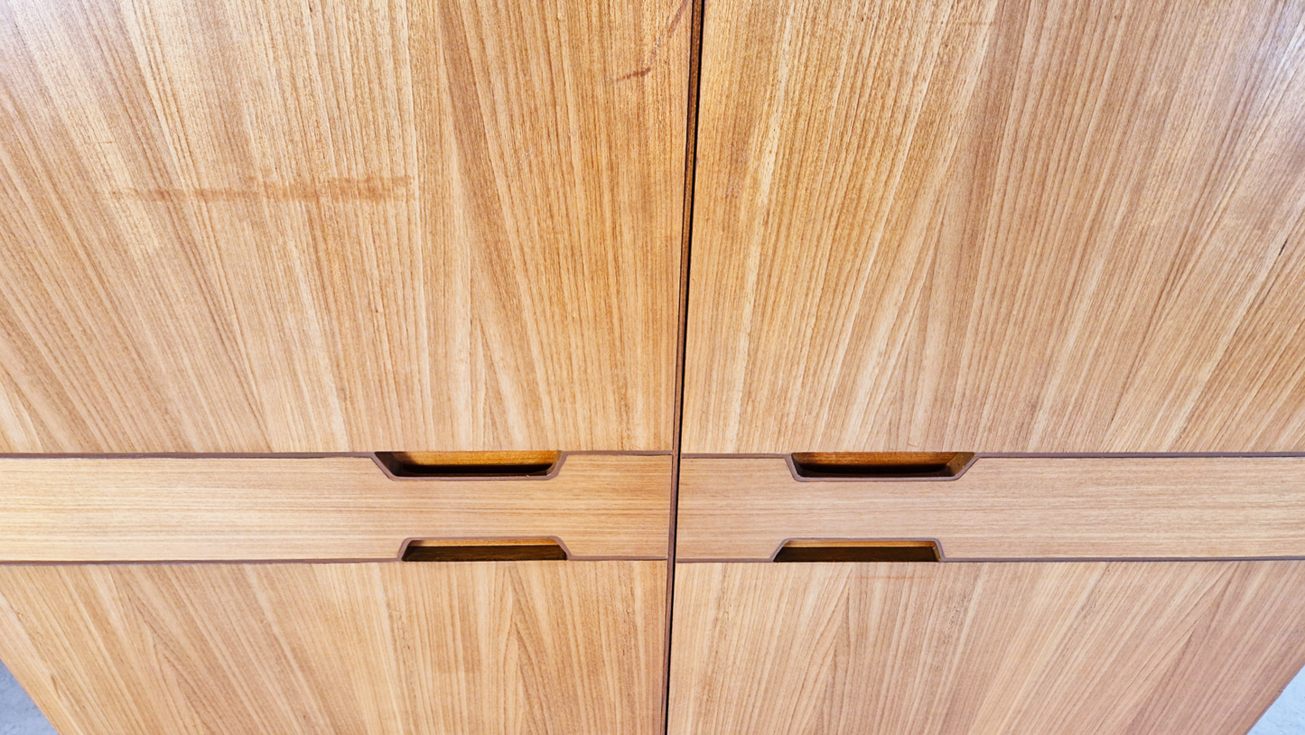 Gunther Hoffstead for Uniflex Q Range Vintage Mid Century Blonde Teak Double Wardrobe