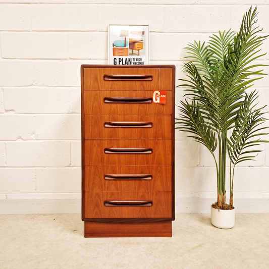 VB Wilkins for G Plan Fresco Vintage Mid Century Medium Teak Tallboy Chest Drawers