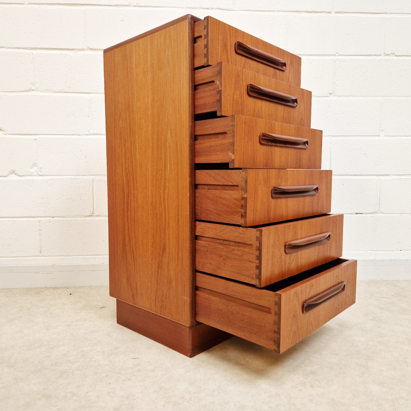 VB Wilkins for G Plan Fresco Vintage Mid Century Medium Teak Tallboy Chest Drawers