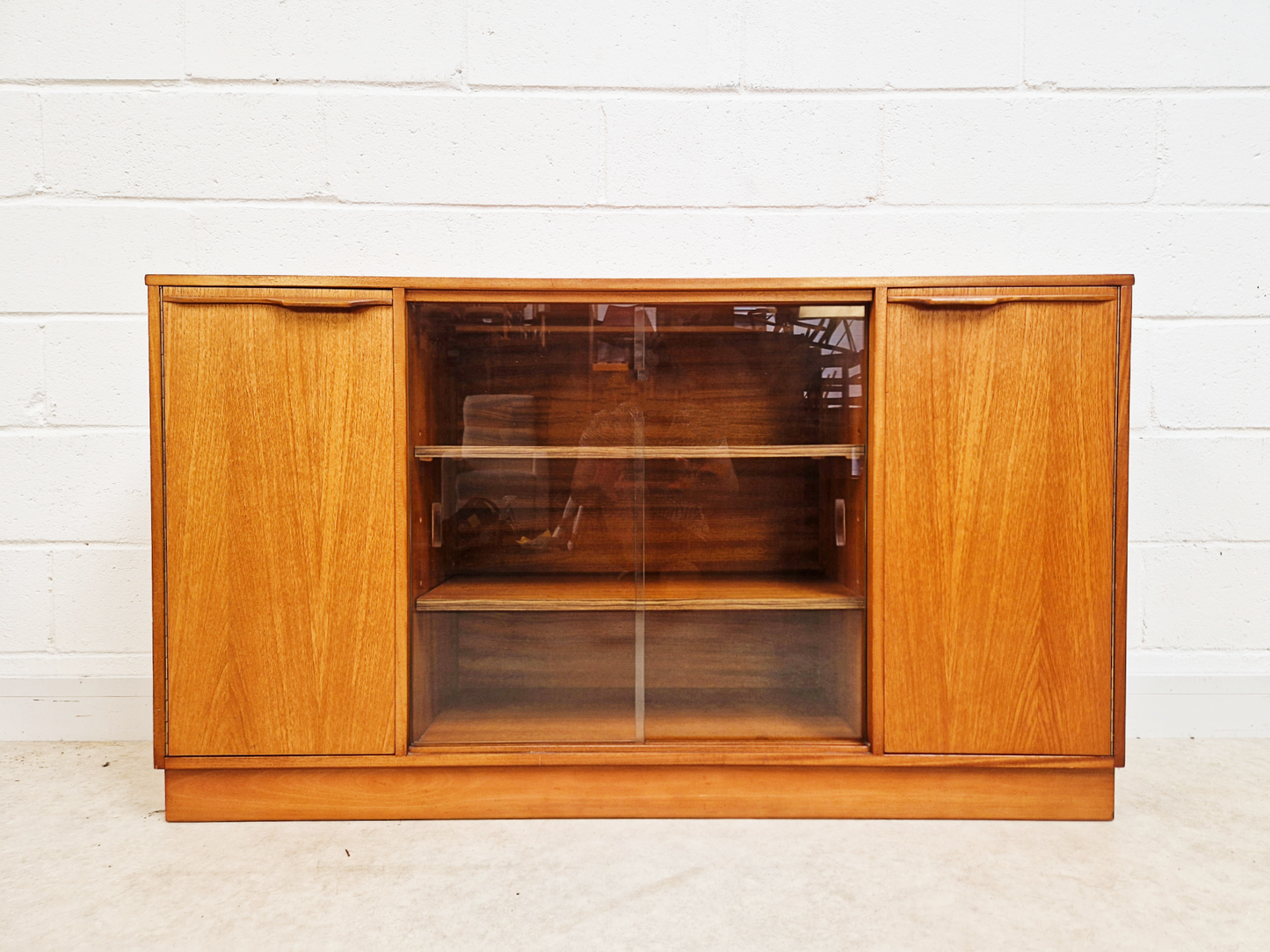 Vintage 1960s Mid Century Medium Teak & Glazed Glass Double Bookcase Sideboard