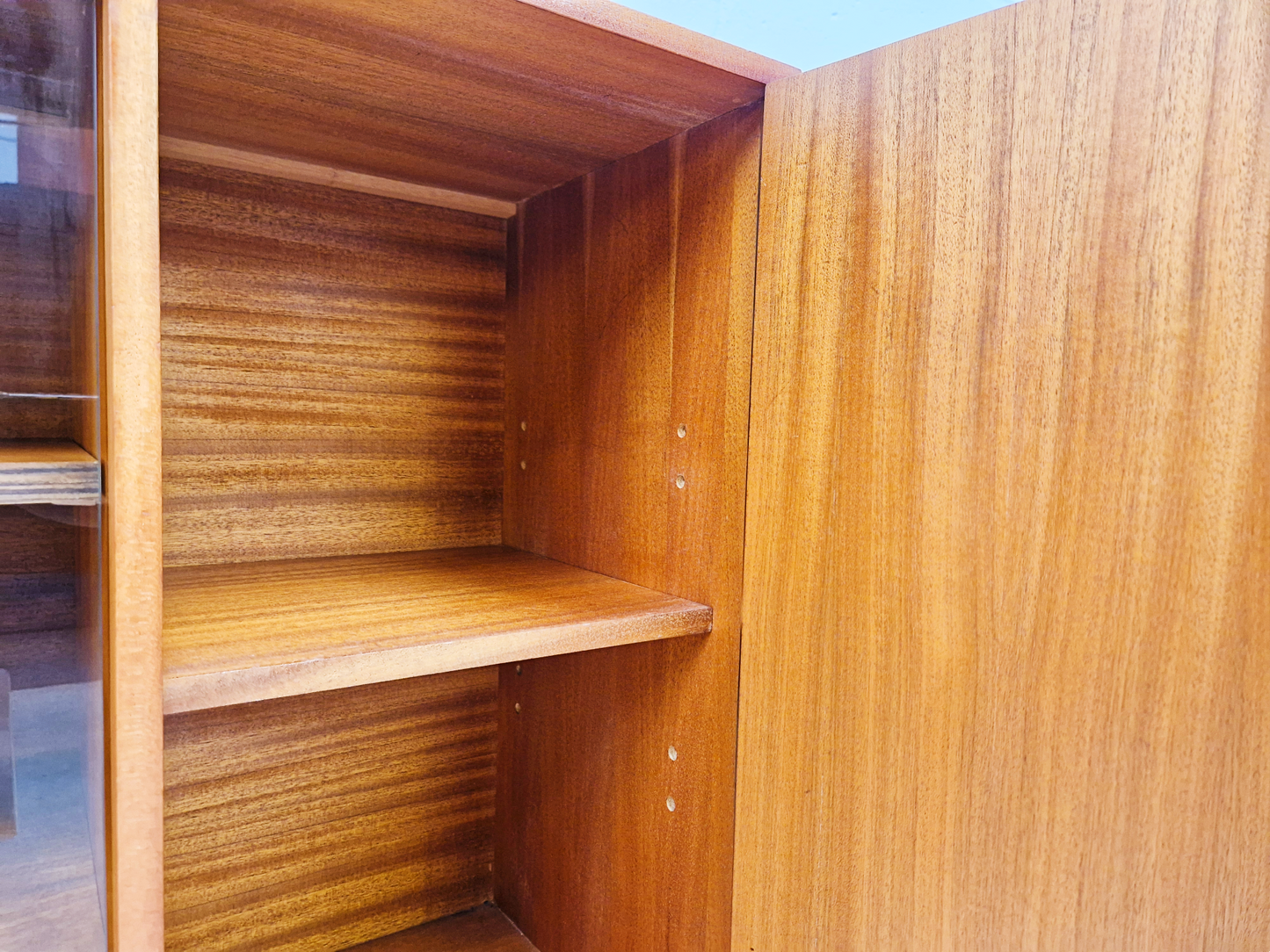 Vintage 1960s Mid Century Medium Teak & Glazed Glass Double Bookcase Sideboard