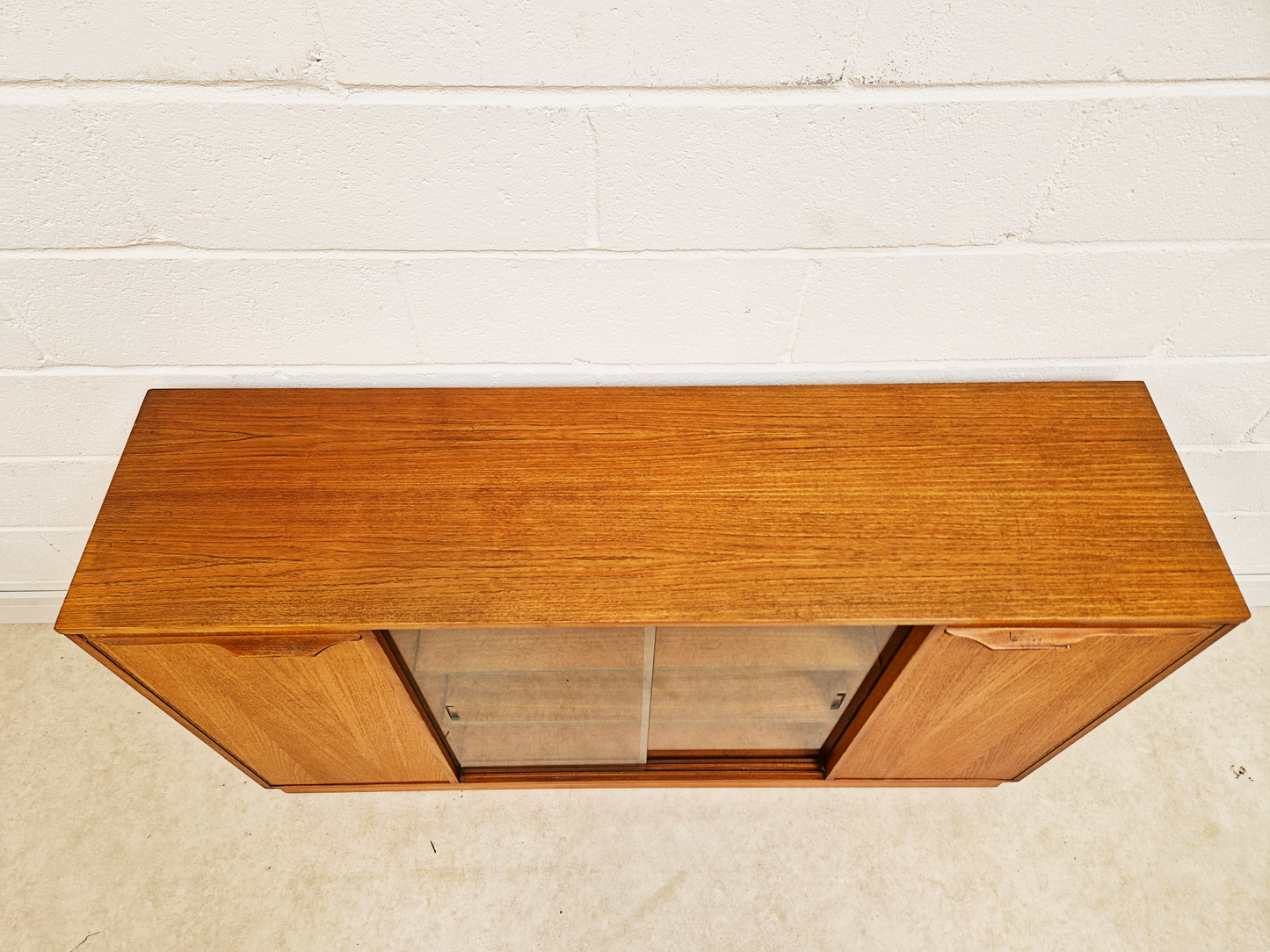 Vintage 1960s Mid Century Medium Teak & Glazed Glass Double Bookcase Sideboard