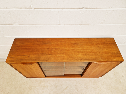 Vintage 1960s Mid Century Medium Teak & Glazed Glass Double Bookcase Sideboard