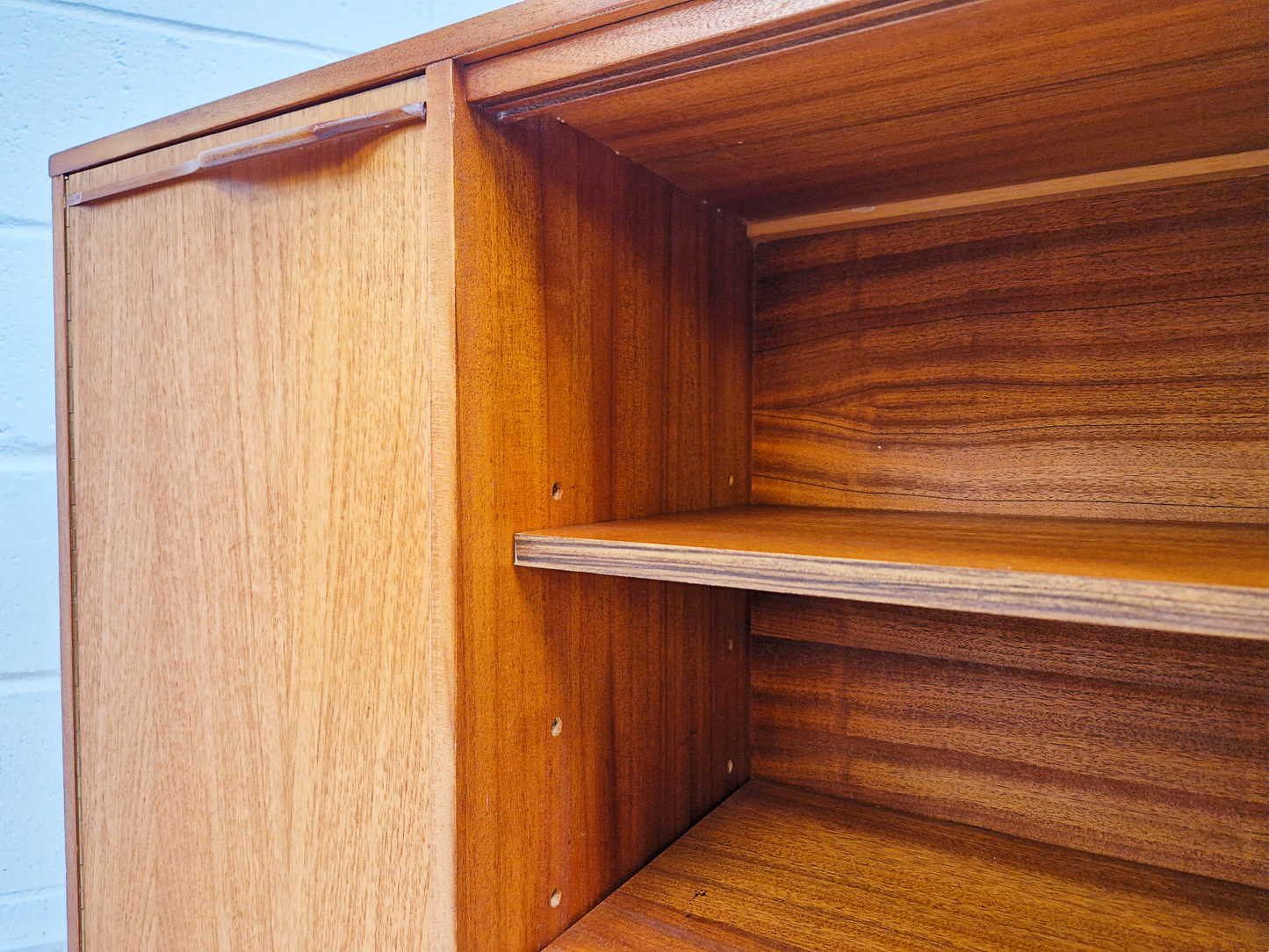 Vintage 1960s Mid Century Medium Teak & Glazed Glass Double Bookcase Sideboard