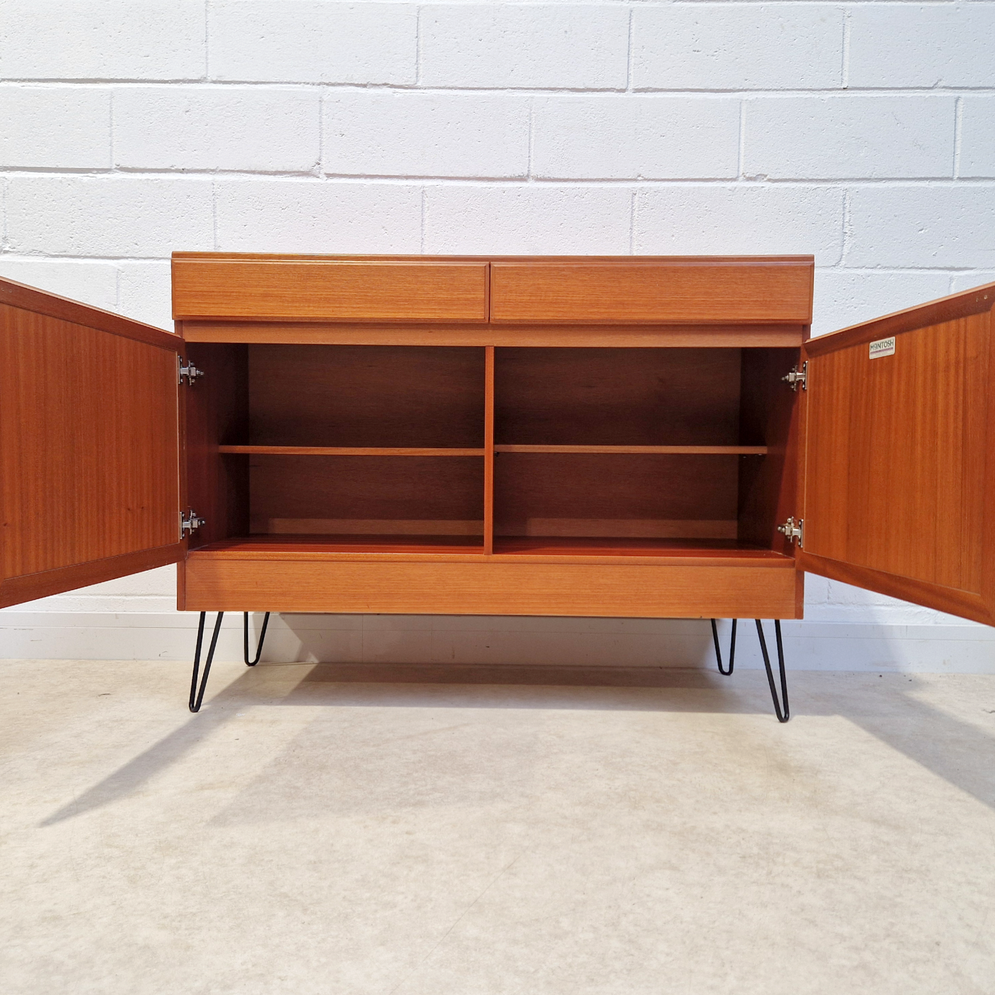 McIntosh Kelvin Vintage Mid Century Golden Teak Compact Sideboard Cabinet Credenza