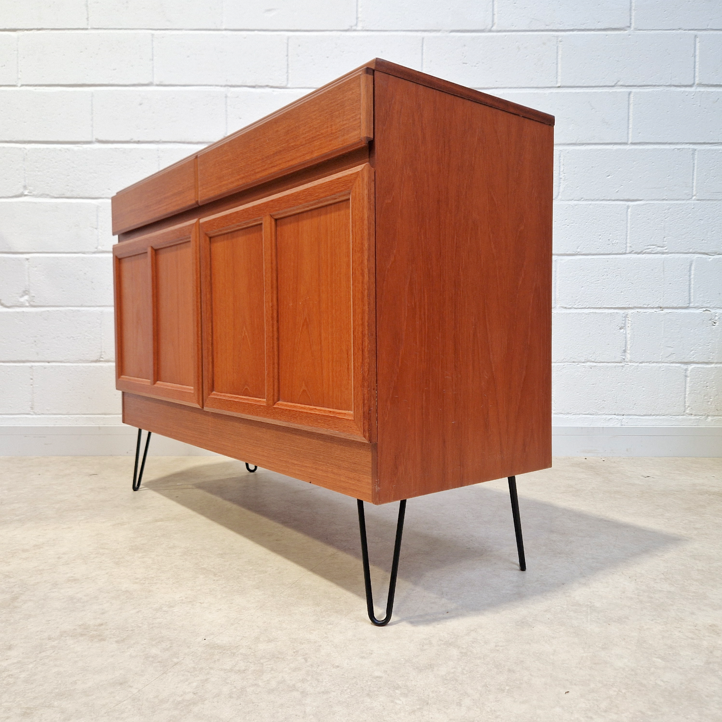 McIntosh Kelvin Vintage Mid Century Golden Teak Compact Sideboard Cabinet Credenza