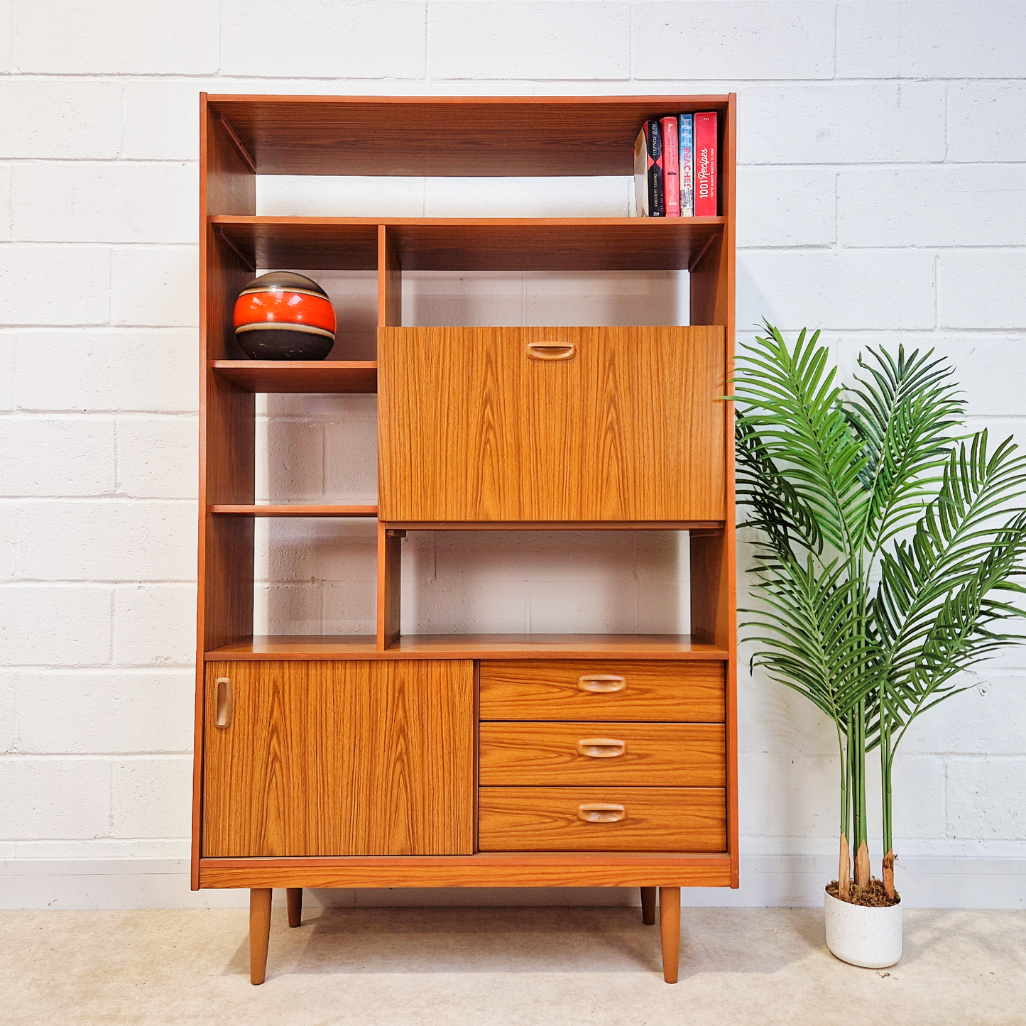 Schreiber Vintage Retro Mid Century 'Small & Tall' Teak Slim Sideboard Bookcase Room Divider (Copy)