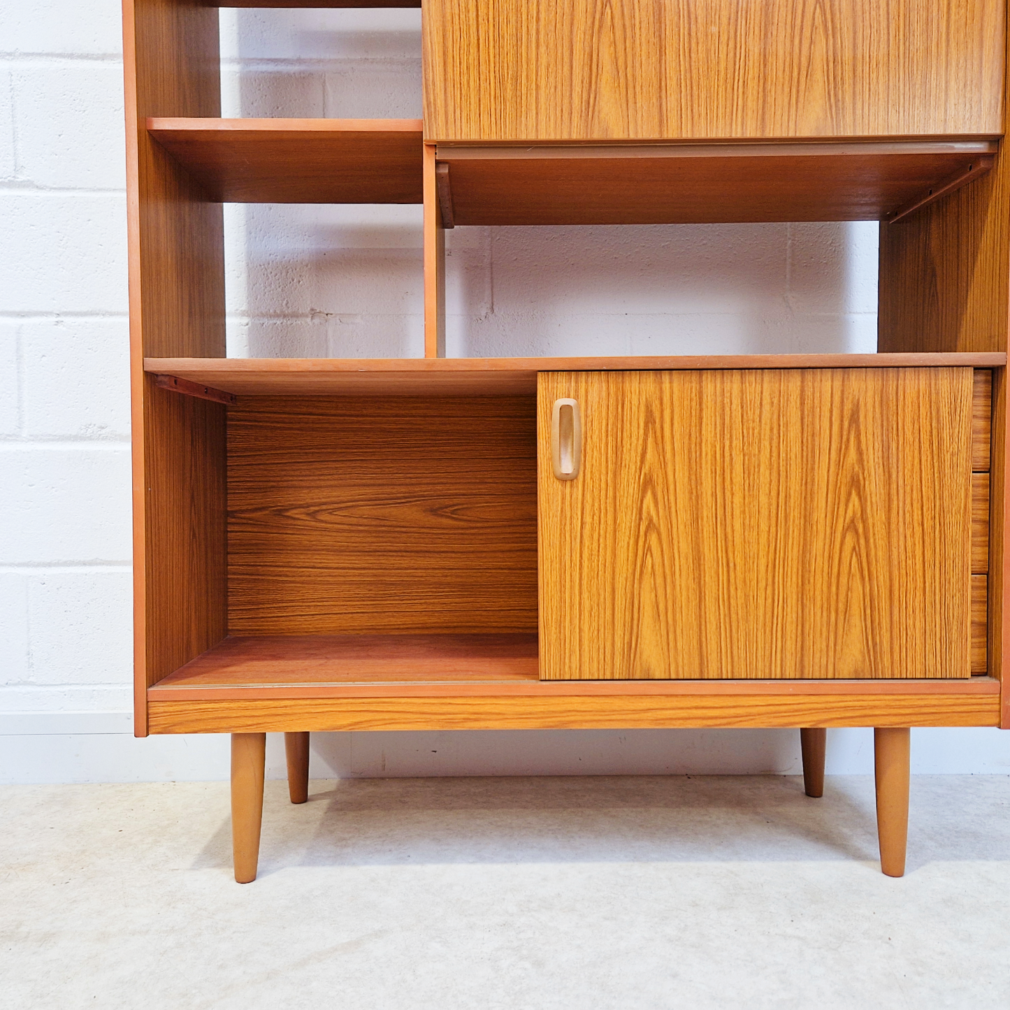 Schreiber Vintage Retro Mid Century 'Small & Tall' Teak Slim Sideboard Bookcase Room Divider