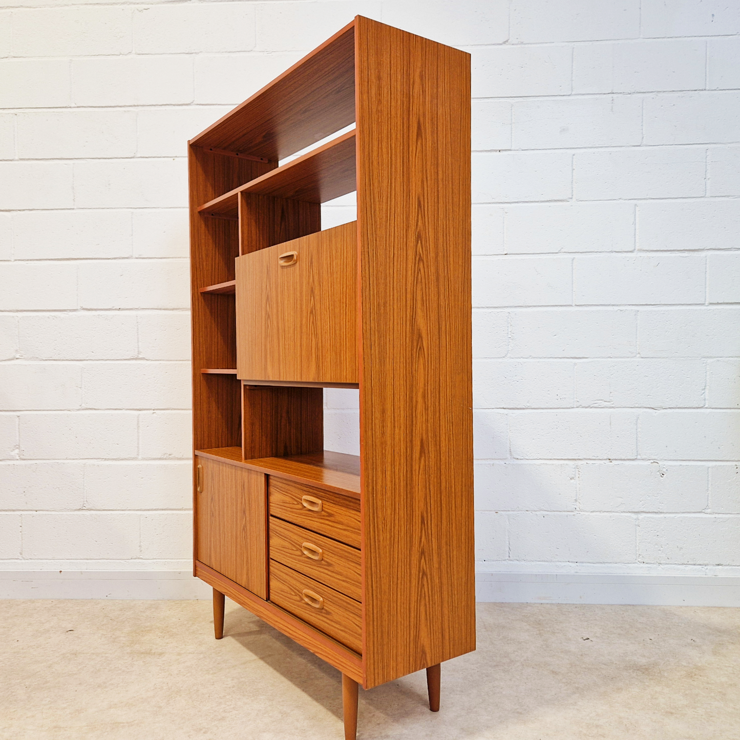 Schreiber Vintage Retro Mid Century 'Small & Tall' Teak Slim Sideboard Bookcase Room Divider