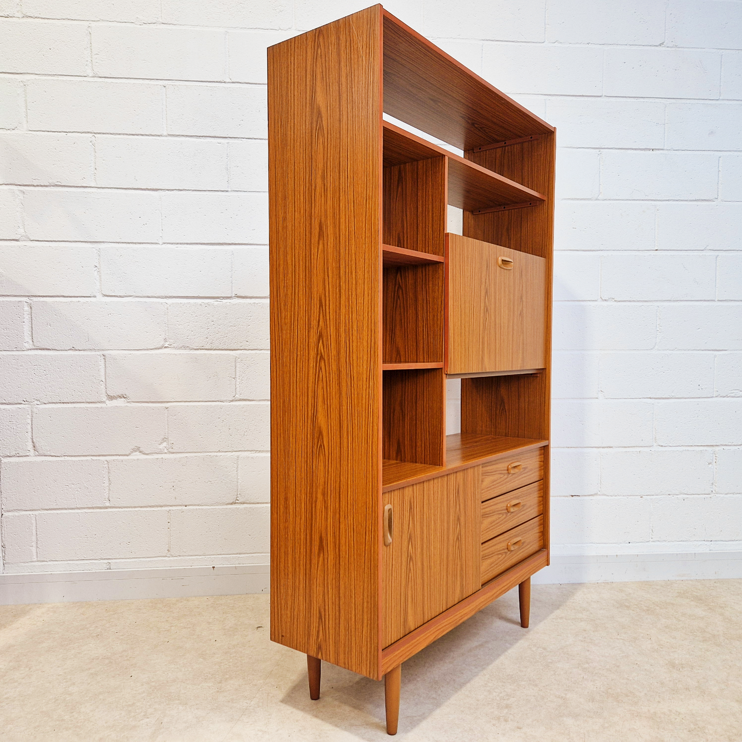 Schreiber Vintage Retro Mid Century 'Small & Tall' Teak Slim Sideboard Bookcase Room Divider