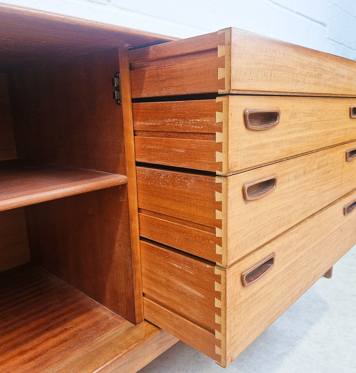 Alfred Cox Vintage for Heal's 1960s Mid Century Golden Teak Sideboard Buffet Credenza