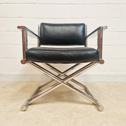PAIR Vintage Mid Century Soft Leather & Polished Chrome Lounge Accent Directors Armchairs