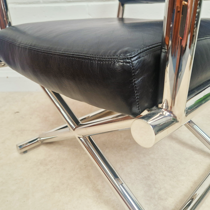 PAIR Vintage Mid Century Soft Leather & Polished Chrome Lounge Accent Directors Armchairs