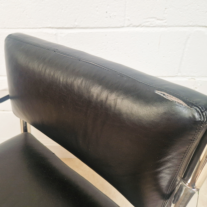 PAIR Vintage Mid Century Soft Leather & Polished Chrome Lounge Accent Directors Armchairs