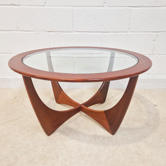 V.B Wilkins For G Plan Astro Vintage Mid Century Solid Teak & Glazed Glass Round Coffee Table