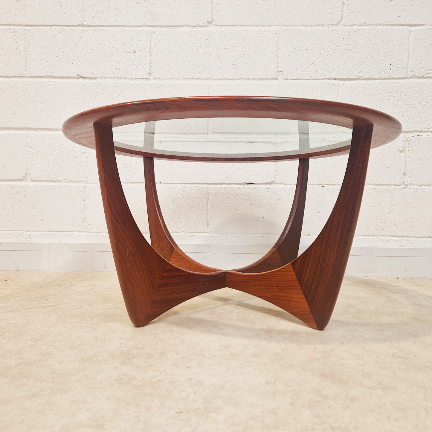 V.B Wilkins For G Plan Astro Vintage Mid Century Solid Teak & Glazed Glass Round Coffee Table