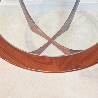 V.B Wilkins For G Plan Astro Vintage Mid Century Solid Teak & Glazed Glass Round Coffee Table