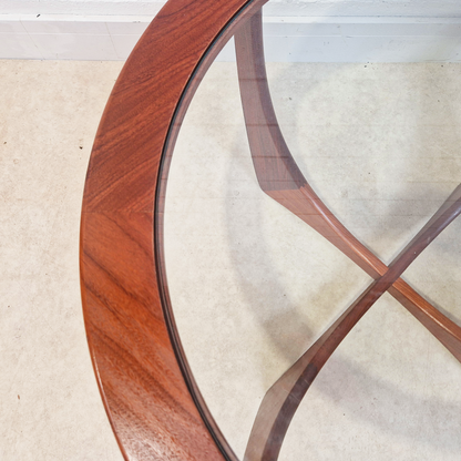 V.B Wilkins For G Plan Astro Vintage Mid Century Solid Teak & Glazed Glass Round Coffee Table