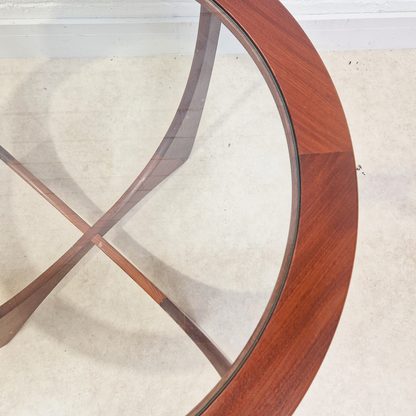 V.B Wilkins For G Plan Astro Vintage Mid Century Solid Teak & Glazed Glass Round Coffee Table