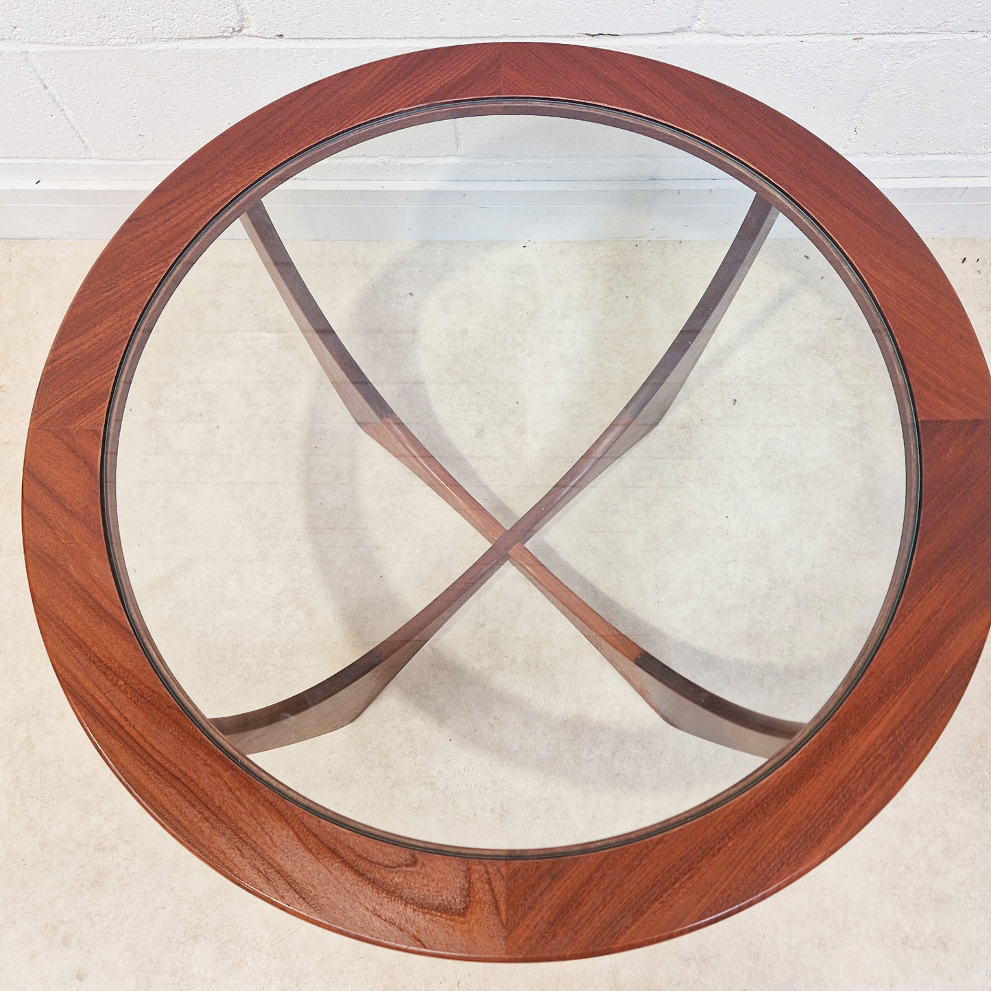 V.B Wilkins For G Plan Astro Vintage Mid Century Solid Teak & Glazed Glass Round Coffee Table