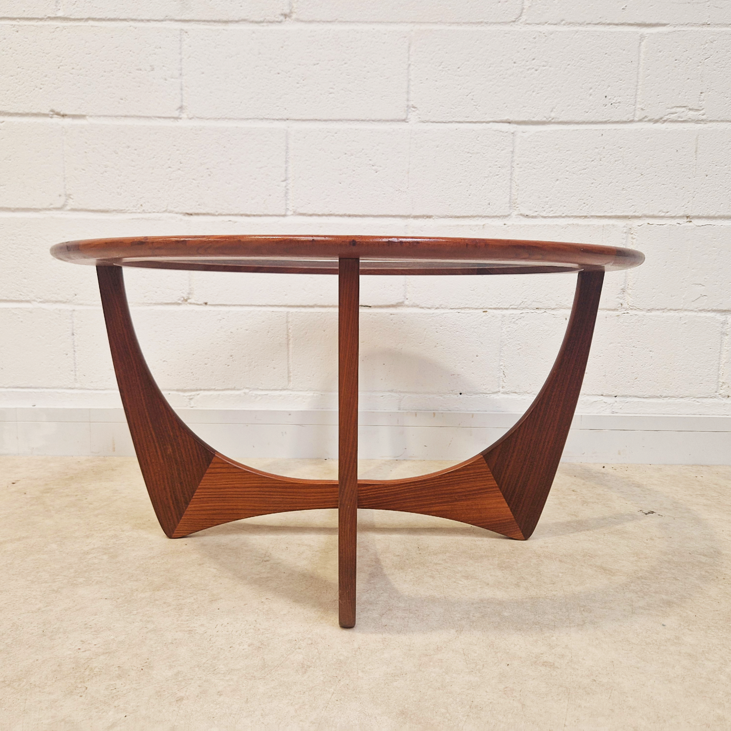 V.B Wilkins For G Plan Astro Vintage Mid Century Solid Teak & Glazed Glass Round Coffee Table