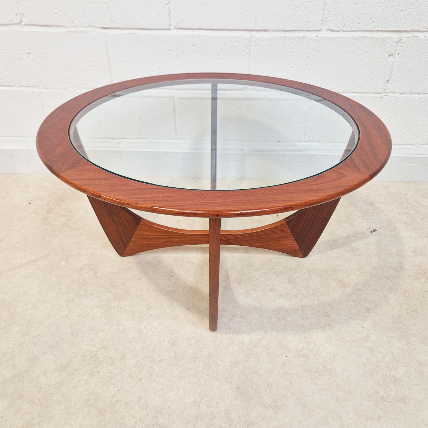 V.B Wilkins For G Plan Astro Vintage Mid Century Solid Teak & Glazed Glass Round Coffee Table
