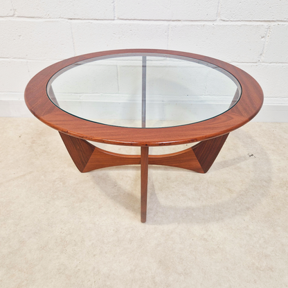 V.B Wilkins For G Plan Astro Vintage Mid Century Solid Teak & Glazed Glass Round Coffee Table