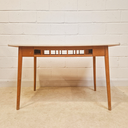 Vintage Mid Century 1960s Gingham Blue Formica & Solid Beech Dining Table