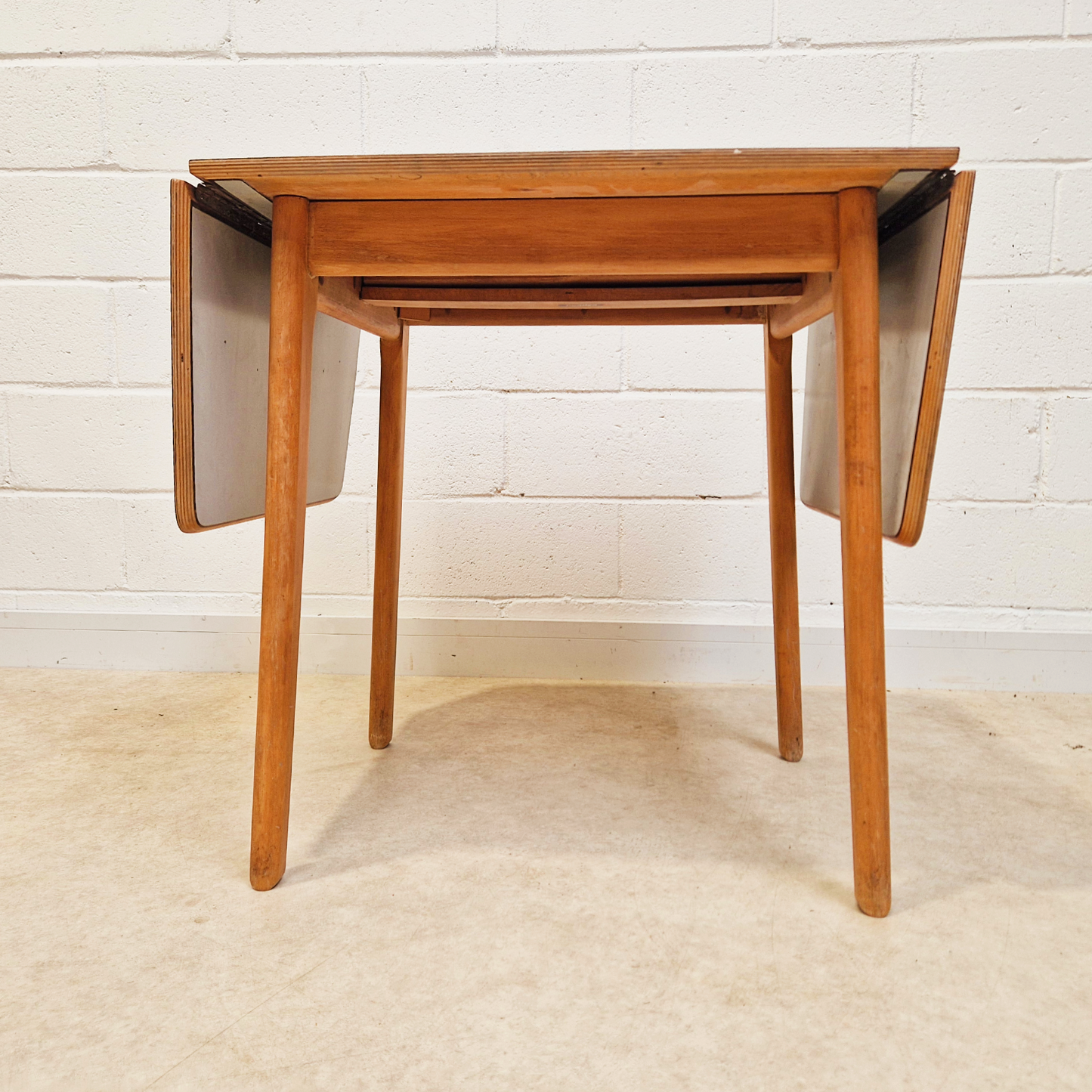Frank Guille for Kandya 1960s Mid Century Formica & Solid Beech Drop Leaf Dining Table