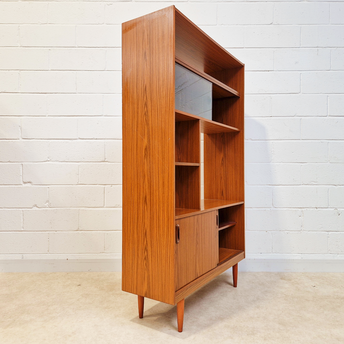 Schreiber Vintage Retro Mid Century 'Small & Tall' Teak Slim Sideboard Bookcase Room Divider