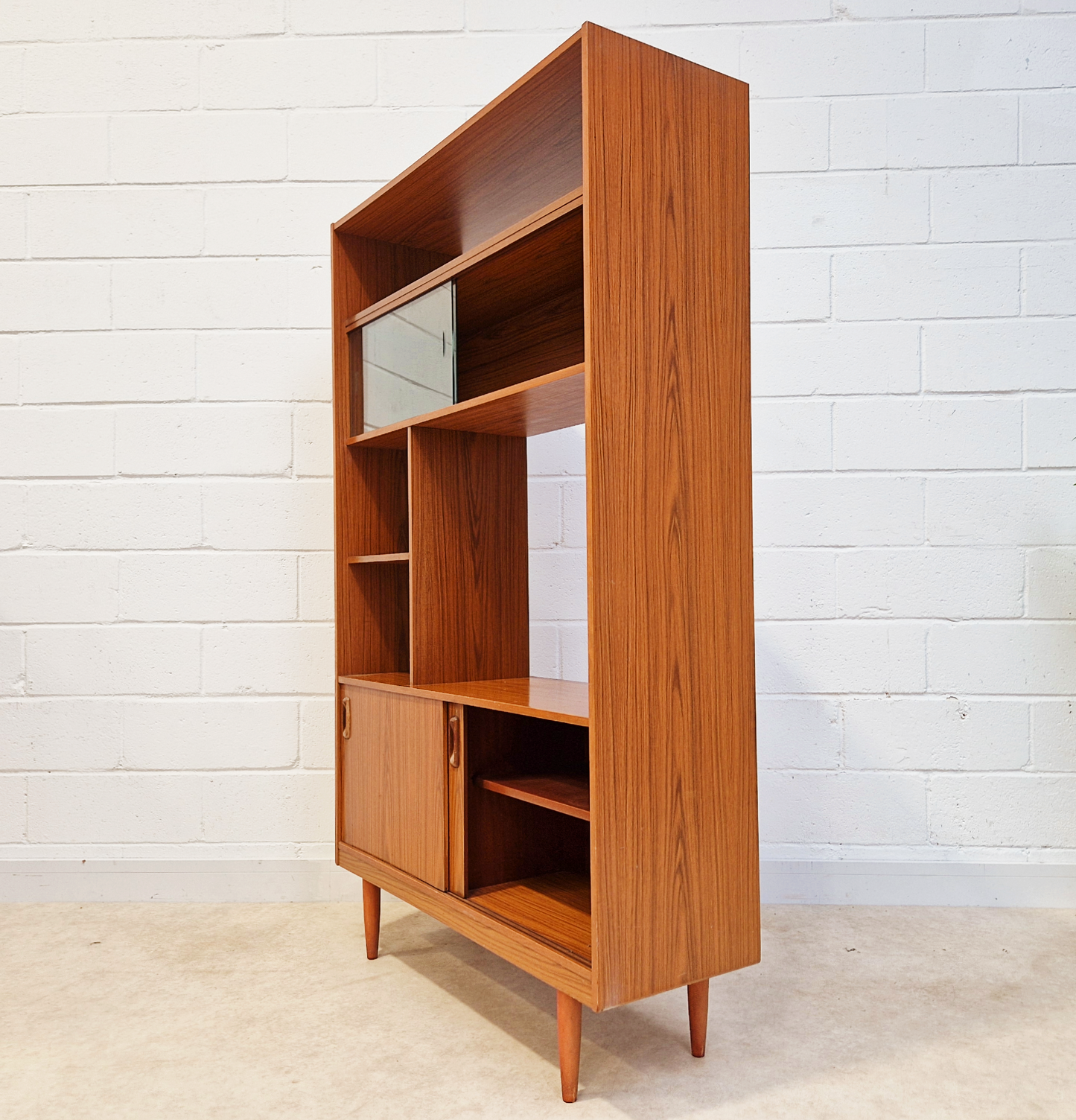 Schreiber Vintage Retro Mid Century 'Small & Tall' Teak Slim Sideboard Bookcase Room Divider