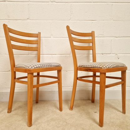 Vintage Mid Century 1960s Beech & Gingham Formica Round Drop Leaf Dining Table