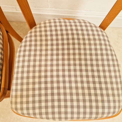 Vintage Mid Century 1960s Beech & Gingham Formica Round Drop Leaf Dining Table