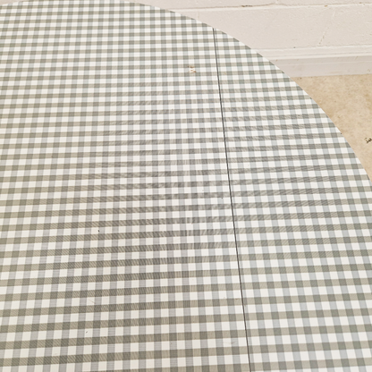 Vintage Mid Century 1960s Beech & Gingham Formica Round Drop Leaf Dining Table
