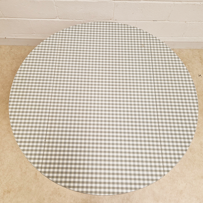 Vintage Mid Century 1960s Beech & Gingham Formica Round Drop Leaf Dining Table