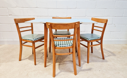 Vintage Mid Century 1960s Sky Blue Formica & Solid Beech Dining Table Chair Set