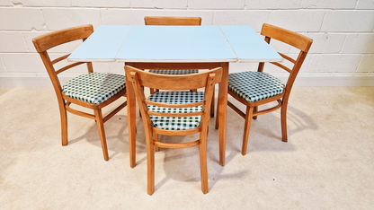 Vintage Mid Century 1960s Sky Blue Formica & Solid Beech Dining Table Chair Set