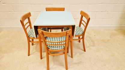 Vintage Mid Century 1960s Sky Blue Formica & Solid Beech Dining Table Chair Set