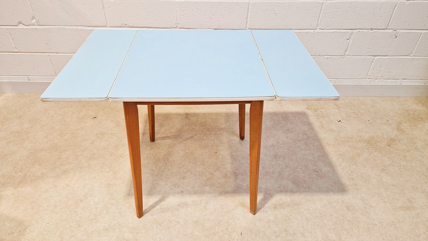 Vintage Mid Century 1960s Sky Blue Formica & Solid Beech Dining Table Chair Set