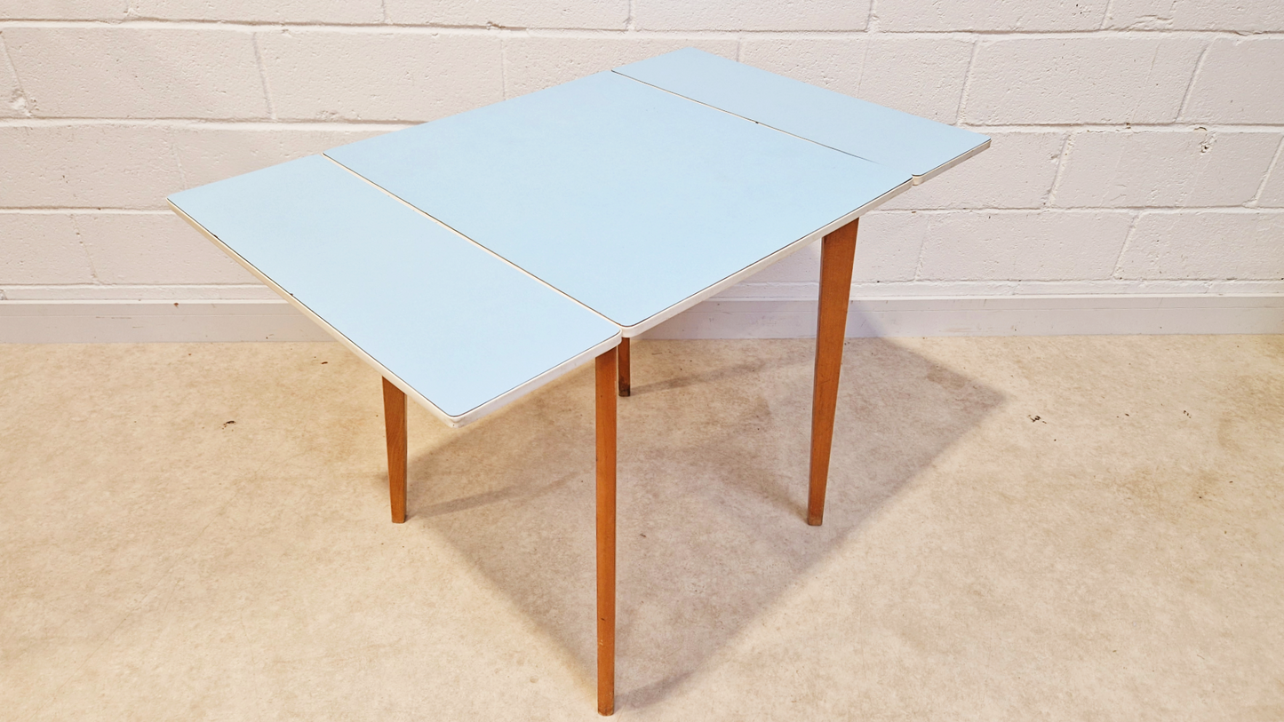 Vintage Mid Century 1960s Sky Blue Formica & Solid Beech Dining Table Chair Set