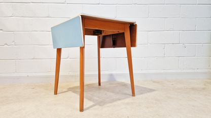 Vintage Mid Century 1960s Sky Blue Formica & Solid Beech Dining Table Chair Set