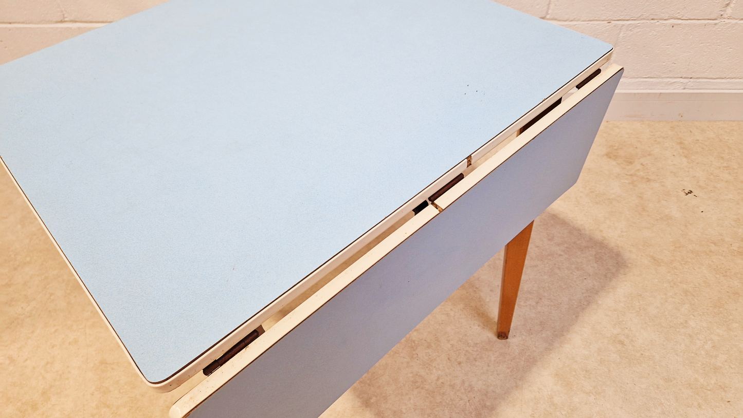 Vintage Mid Century 1960s Sky Blue Formica & Solid Beech Dining Table Chair Set
