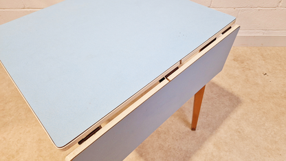 Vintage Mid Century 1960s Sky Blue Formica & Solid Beech Dining Table Chair Set