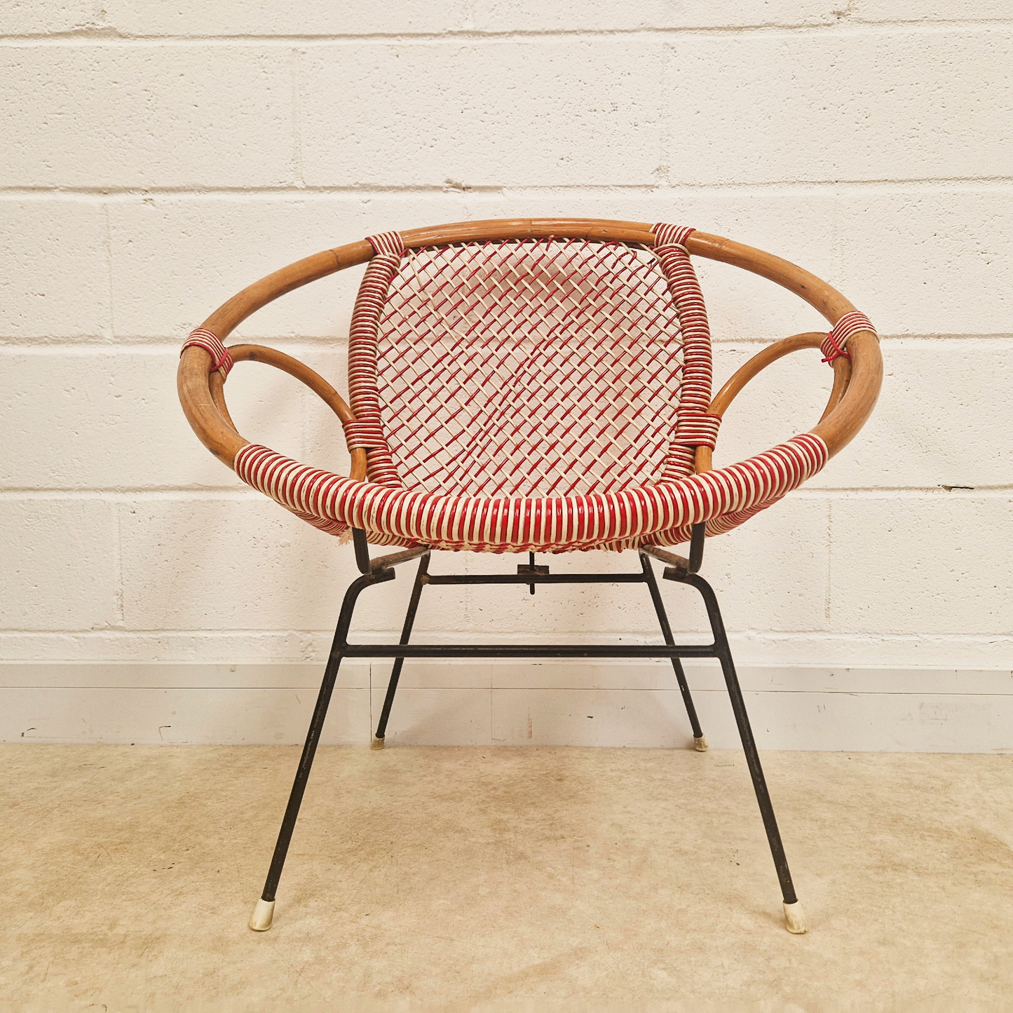 Vintage Mid Century 1970s COMPACT Bohemian Rattan Woven Accent Atomic Chair